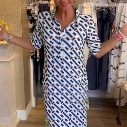 👗S-3XL✨ Ing Gallér + Geometrikus Mintás Rövid Ujjú Ruha | Női Divatos Nyári Alkalmakra 🔥