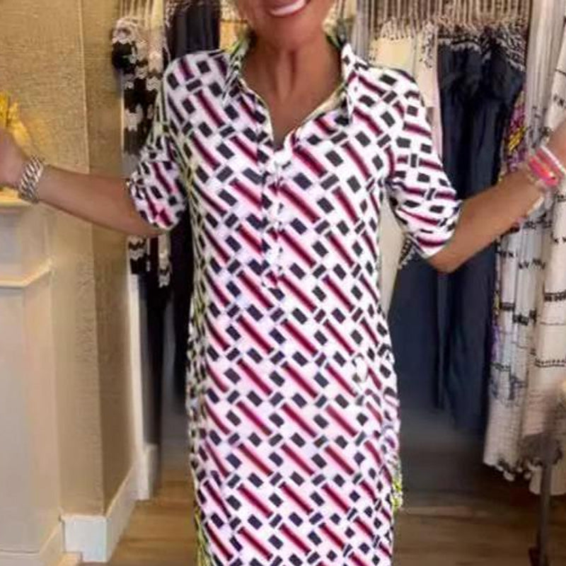 👗S-3XL✨ Ing Gallér + Geometrikus Mintás Rövid Ujjú Ruha | Női Divatos Nyári Alkalmakra 🔥