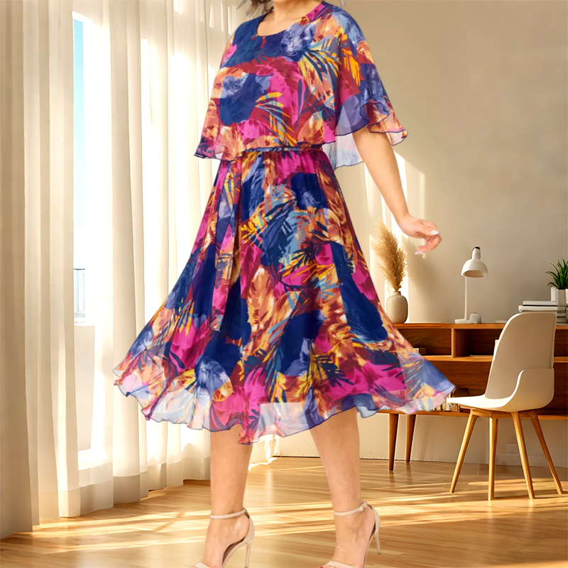 🌸 Virágos Fél Ujjú Elegáns Ruha | Női Nyomtatott Divat Tavaszra & Nyárra 👗✨
