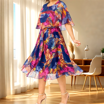 🌸 Virágos Fél Ujjú Elegáns Ruha | Női Nyomtatott Divat Tavaszra & Nyárra 👗✨