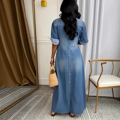 👗 Női Farmer Maxi Ruha | Gombos kivitel, Letisztult stílus – Alkalmi & Hétköznapi viseletre