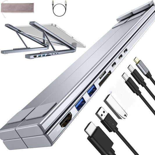 💻 USB-C Dokkoló & Laptop Állvány Szett | 4K HDMI + Többportos + Ergonomikus – Ideális Otthoni Irodába, Meetingre & Dupla Kijelzős Beállításhoz ⚡🎯