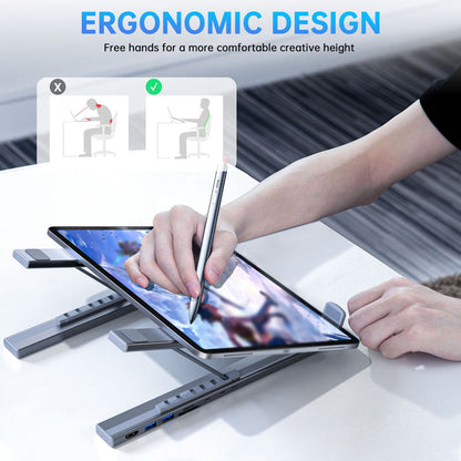 💻 USB-C Dokkoló & Laptop Állvány Szett | 4K HDMI + Többportos + Ergonomikus – Ideális Otthoni Irodába, Meetingre & Dupla Kijelzős Beállításhoz ⚡🎯