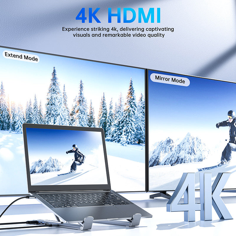 💻 USB-C Dokkoló & Laptop Állvány Szett | 4K HDMI + Többportos + Ergonomikus – Ideális Otthoni Irodába, Meetingre & Dupla Kijelzős Beállításhoz ⚡🎯