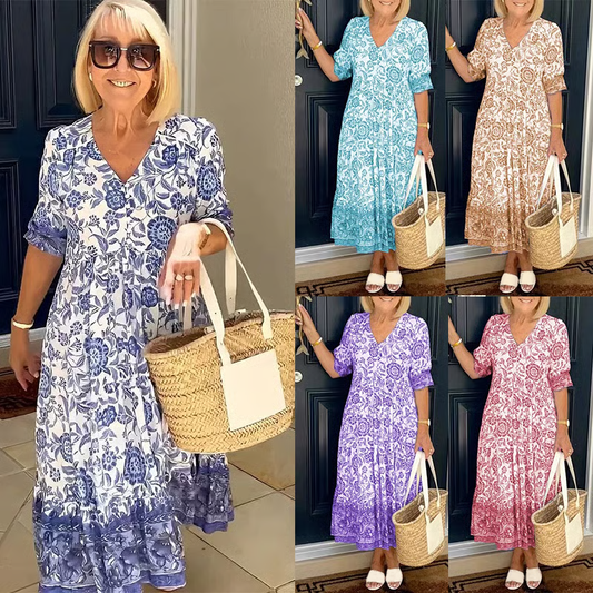 👗 S-5XL🔥V-nyakú Hangulatos Bohém Ruha | Legújabb Stílus – Női Divatos Nyári Szett