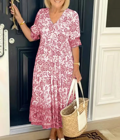 👗 S-5XL🔥V-nyakú Hangulatos Bohém Ruha | Legújabb Stílus – Női Divatos Nyári Szett