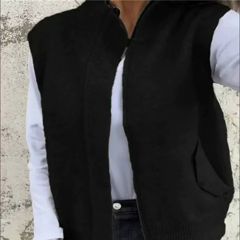 🌞 (S-4XL) 🥰 Női Meleg Cipzáras Divatos Ujjatlan Pulóver ✨