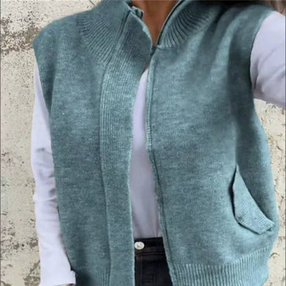 🌞 (S-4XL) 🥰 Női Meleg Cipzáras Divatos Ujjatlan Pulóver ✨
