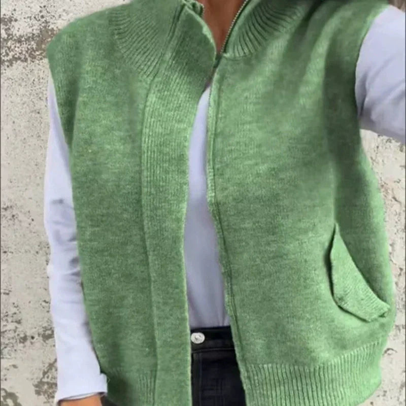 🌞 (S-4XL) 🥰 Női Meleg Cipzáras Divatos Ujjatlan Pulóver ✨