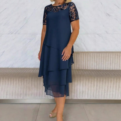 Rafinált Női Réteges Hálós Ujjú, A-vonalú Midi Ruha - Az Elegancia Megtestesítője Női Gardróbokban