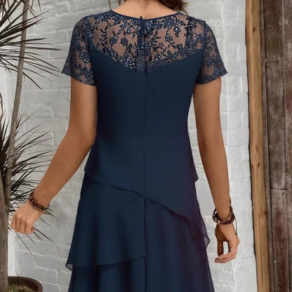 Rafinált Női Réteges Hálós Ujjú, A-vonalú Midi Ruha - Az Elegancia Megtestesítője Női Gardróbokban