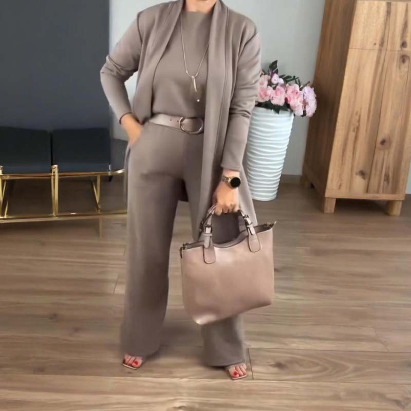 💝 Hosszú kardigán szett – háromrészes! Kardigán + felső + nadrág, egybegyűjtve, tökéletes összeállítás. Kényelmes, nőies, praktikus. 👗✨ Utánvéttel!