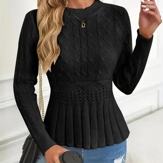 Női Peplum Pulóver - Vastag Kötésű, Dekoltázzsal Ellátott Modell