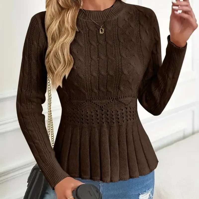 Női Peplum Pulóver - Vastag Kötésű, Dekoltázzsal Ellátott Modell