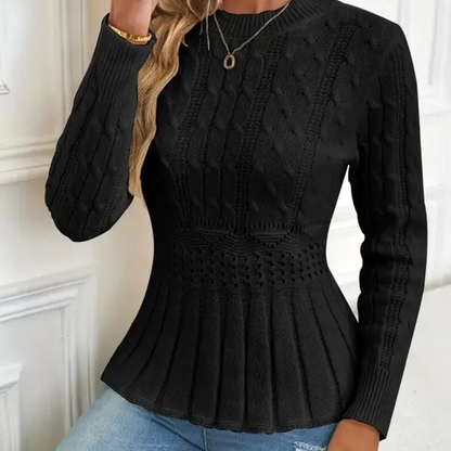 Női Peplum Pulóver - Vastag Kötésű, Dekoltázzsal Ellátott Modell