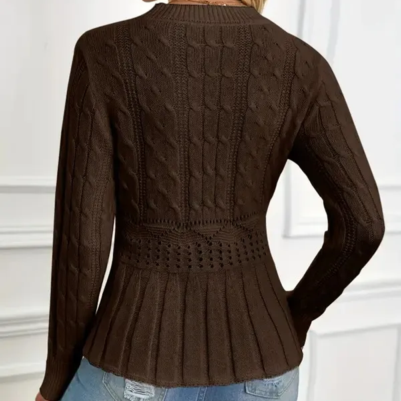 Női Peplum Pulóver - Vastag Kötésű, Dekoltázzsal Ellátott Modell