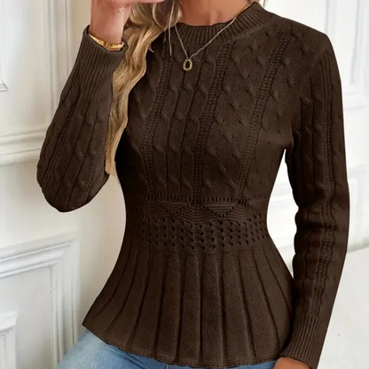 Női Peplum Pulóver - Vastag Kötésű, Dekoltázzsal Ellátott Modell