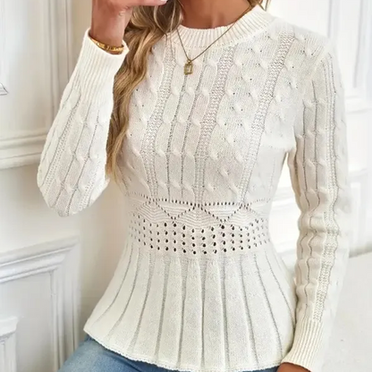 Női Peplum Pulóver - Vastag Kötésű, Dekoltázzsal Ellátott Modell