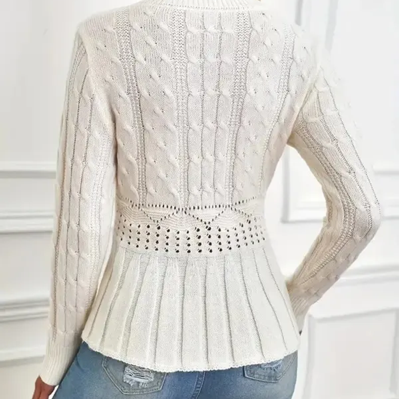 Női Peplum Pulóver - Vastag Kötésű, Dekoltázzsal Ellátott Modell