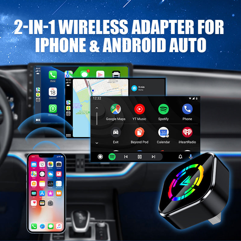 Vezeték Nélküli CarPlay Android Auto Átalakító - 2-in-1 Adapter az Autódhoz