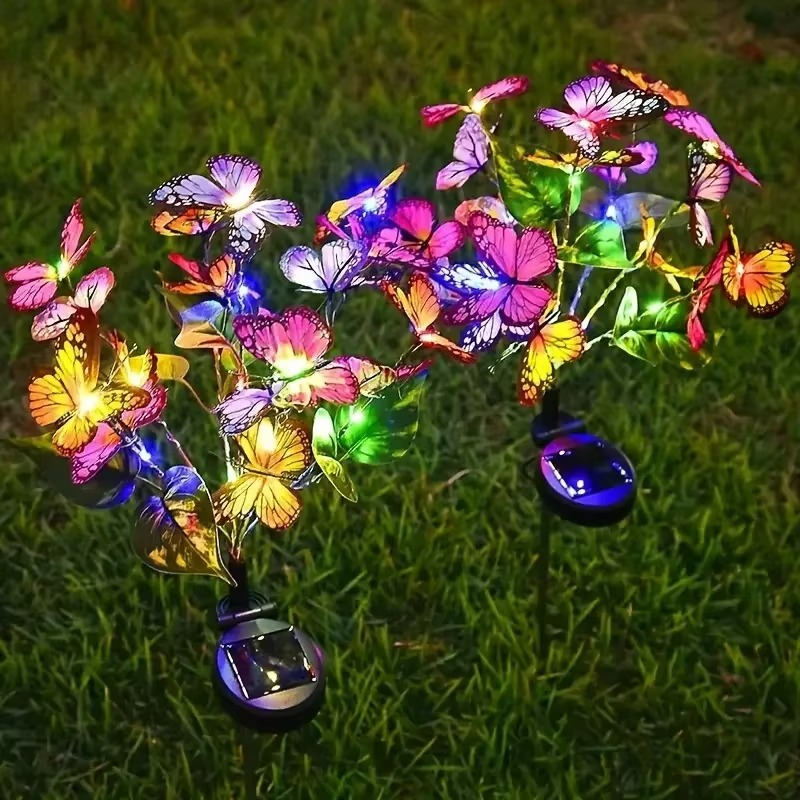 💖 Varázslatos Kerti Hangulat! Színes Napelemes Pillangó Fények | 8 RGB Szín, Automatikus Villogás - Tökéletes Ajándék, Esküvő, Bulidísz 🌈🎁