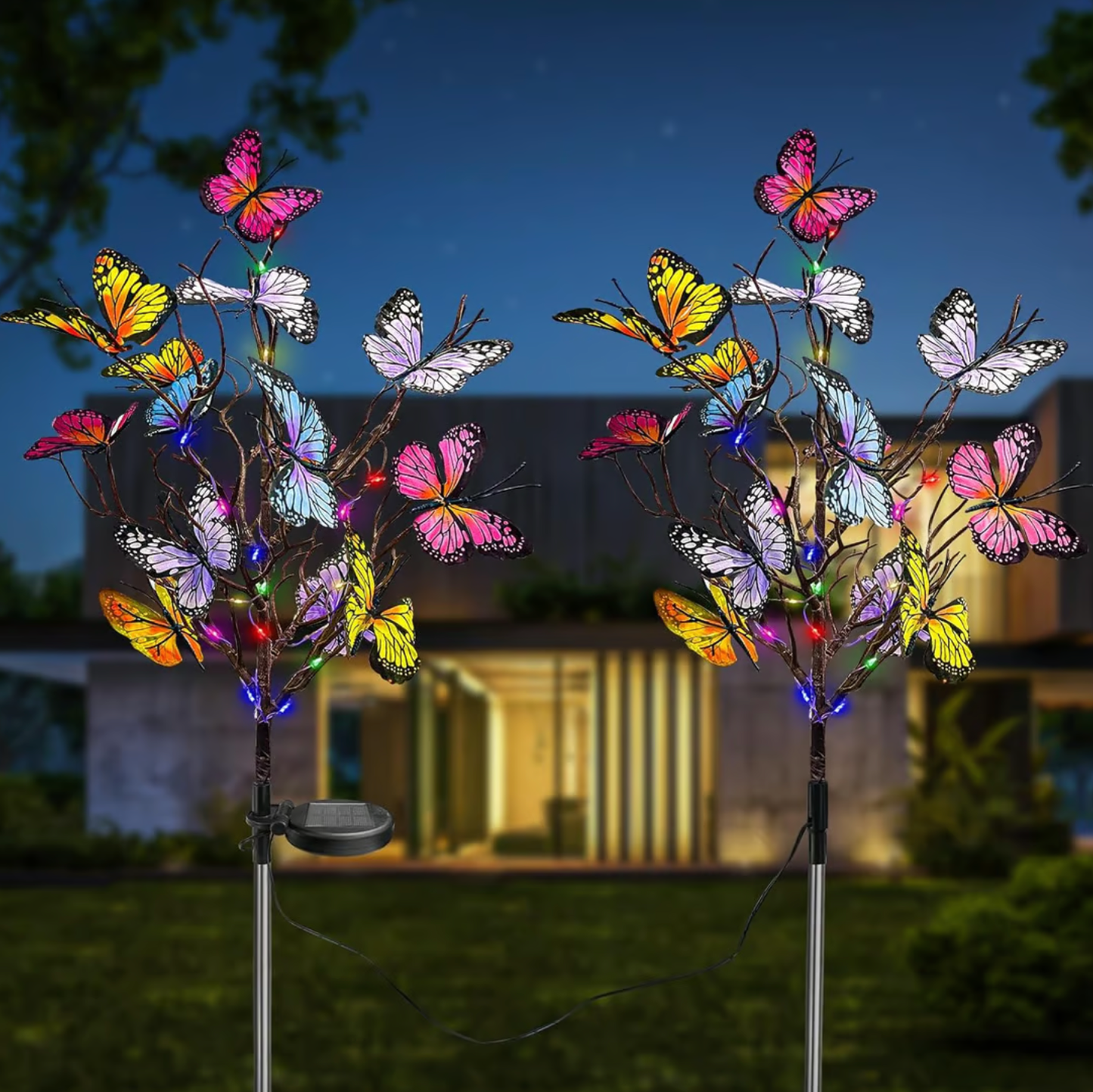 💖 Varázslatos Kerti Hangulat! Színes Napelemes Pillangó Fények | 8 RGB Szín, Automatikus Villogás - Tökéletes Ajándék, Esküvő, Bulidísz 🌈🎁