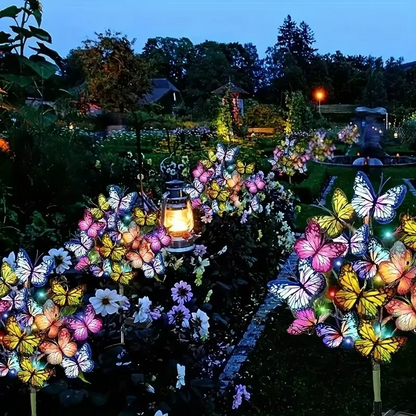 💖 Varázslatos Kerti Hangulat! Színes Napelemes Pillangó Fények | 8 RGB Szín, Automatikus Villogás - Tökéletes Ajándék, Esküvő, Bulidísz 🌈🎁