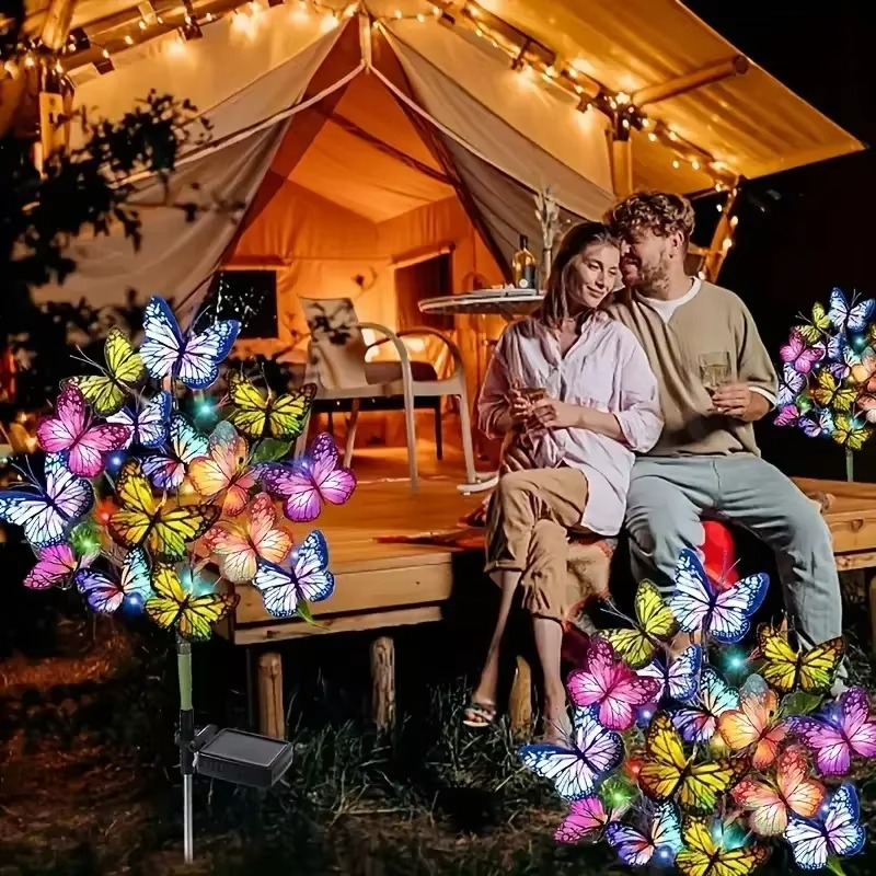 💖 Varázslatos Kerti Hangulat! Színes Napelemes Pillangó Fények | 8 RGB Szín, Automatikus Villogás - Tökéletes Ajándék, Esküvő, Bulidísz 🌈🎁