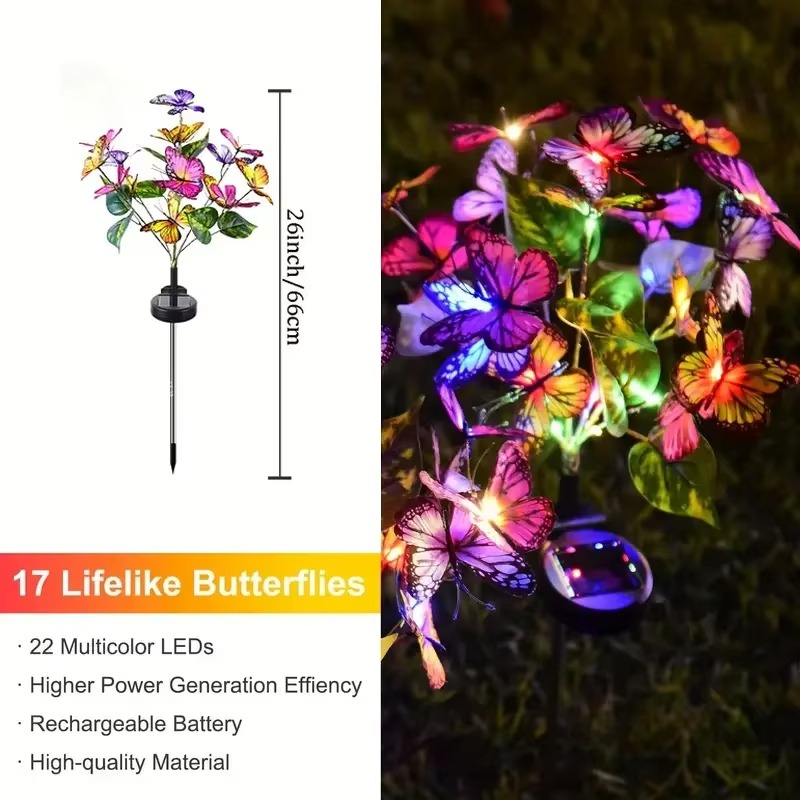 💖 Varázslatos Kerti Hangulat! Színes Napelemes Pillangó Fények | 8 RGB Szín, Automatikus Villogás - Tökéletes Ajándék, Esküvő, Bulidísz 🌈🎁