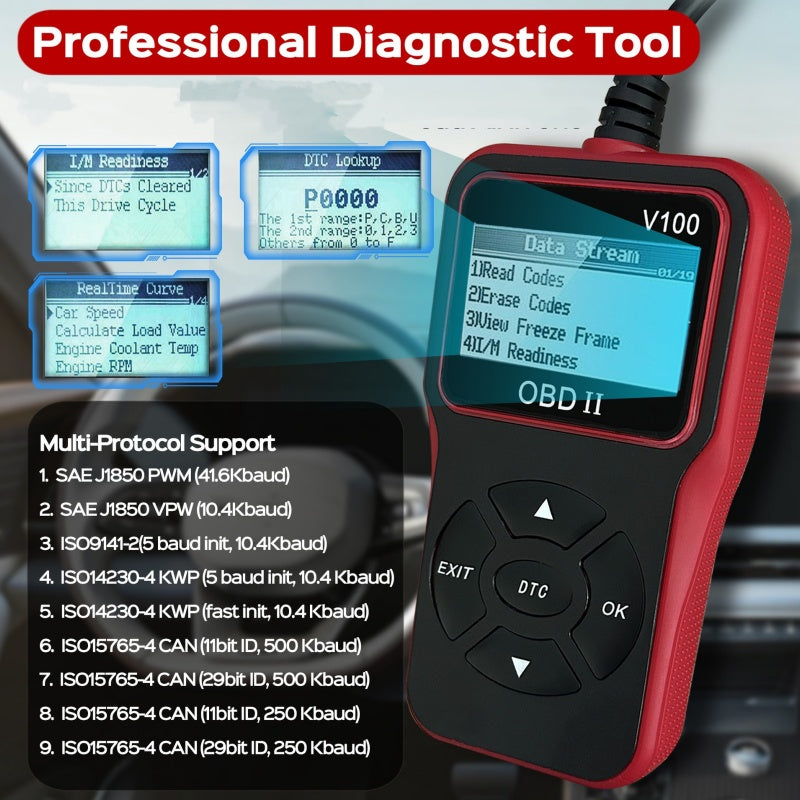 Professzionális OBD2/EOBD Motorhibakód Olvasó | Valós Idejű Adatok, Diagnosztika, Kód Törlés - Kompatibilis Autókkal, SUV-kkal 🚗💻