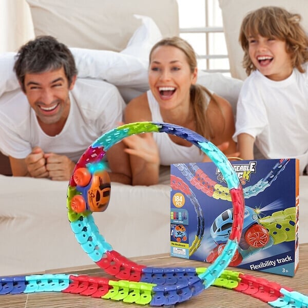 🎁Változtatható pálya LED-es világítással és versenyautóval🏎🏁