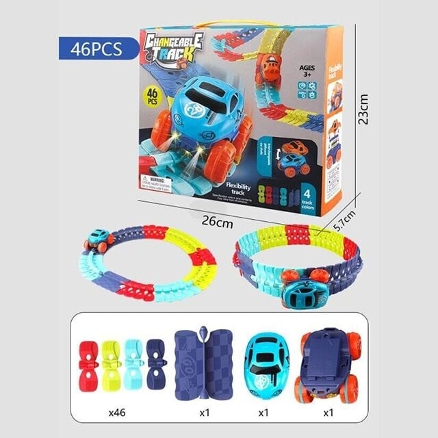 🎁Változtatható pálya LED-es világítással és versenyautóval🏎🏁
