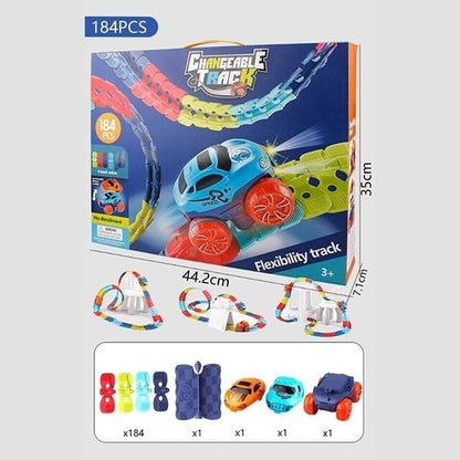 🎁Változtatható pálya LED-es világítással és versenyautóval🏎🏁