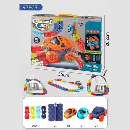 🎁Változtatható pálya LED-es világítással és versenyautóval🏎🏁