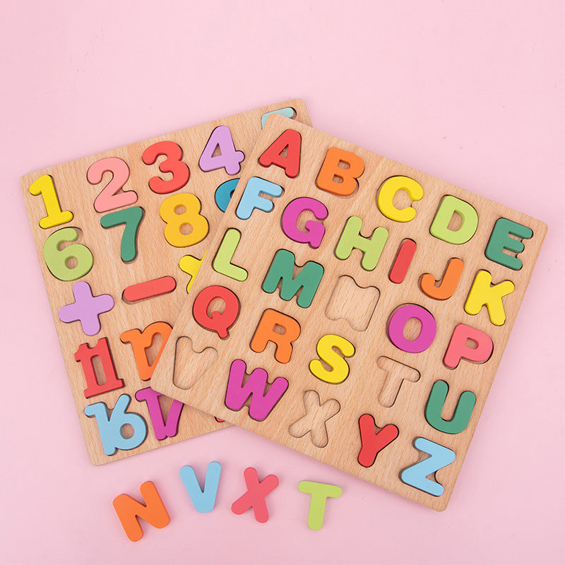 🧩 Fából készült ábécé és számok puzzle gyerekeknek | Tanuló játék óvodásoknak, kisiskolásoknak | Színes, biztonságos fa játék
