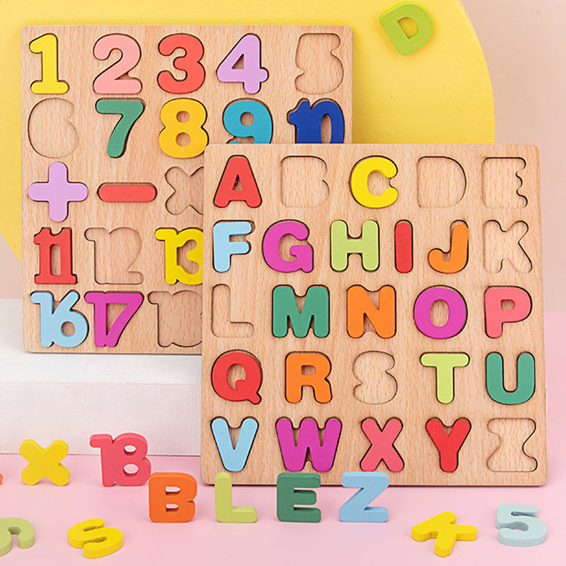 🧩 Fából készült ábécé és számok puzzle gyerekeknek | Tanuló játék óvodásoknak, kisiskolásoknak | Színes, biztonságos fa játék