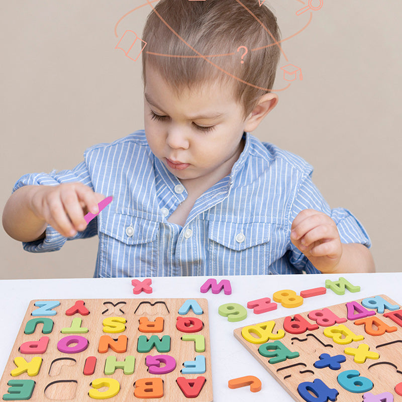 🧩 Fából készült ábécé és számok puzzle gyerekeknek | Tanuló játék óvodásoknak, kisiskolásoknak | Színes, biztonságos fa játék