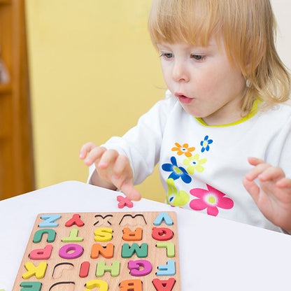 🧩 Fából készült ábécé és számok puzzle gyerekeknek | Tanuló játék óvodásoknak, kisiskolásoknak | Színes, biztonságos fa játék