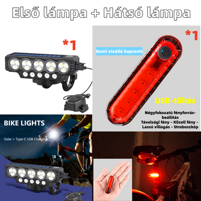 USB-tölthető Napelemes Kerékpárlámpa | Energiatakarékos, Vízálló, Erős Fény – Utánpótlás Nélkül