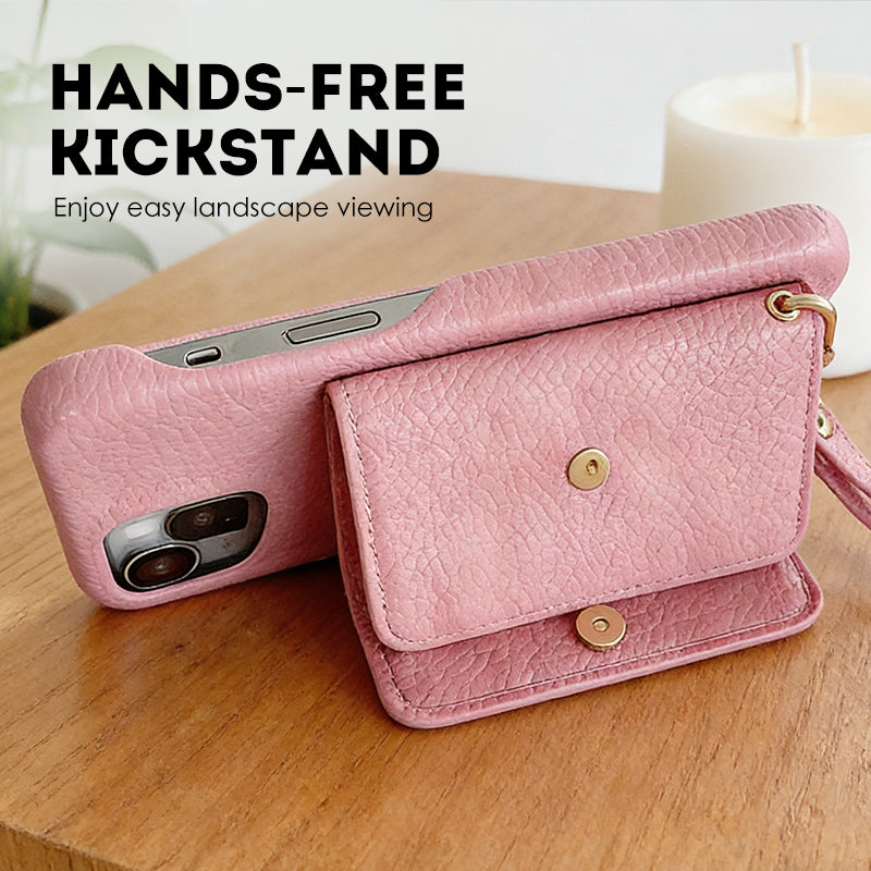 👛 Női Rózsaszín Pénztárca Mobiltok | Beépített Tükör & Csuklópánt - Kártyatartó, Kényelmes Hordozás, iPhone/Android Védőtok 🌸