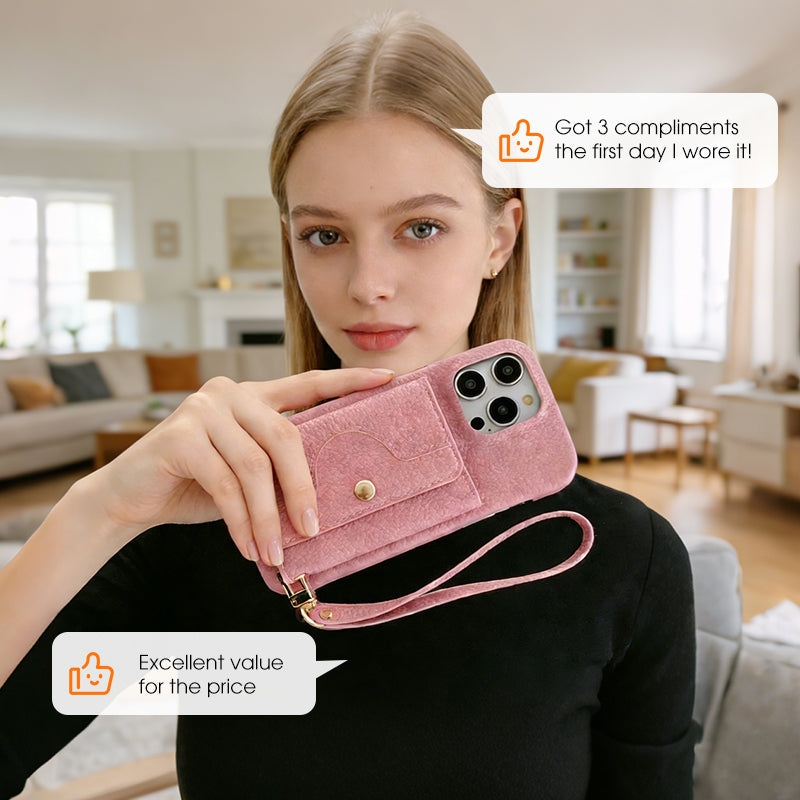 👛 Női Rózsaszín Pénztárca Mobiltok | Beépített Tükör & Csuklópánt - Kártyatartó, Kényelmes Hordozás, iPhone/Android Védőtok 🌸