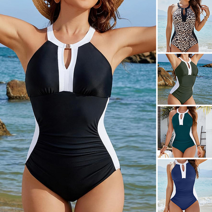 💕 Retro Színblokkos Karcsúsító Fürdőruha | Teljes Testet Fedő, Magas Dereku, Szilárd Támasztás - Tökéletes Formáló Hatás, Nyári Divat 👙