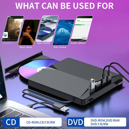 💽 7-in-1 Külső DVD Meghajtó | USB 3.0, Type-C, Kártyaolvasó - CD/DVD Írás/Olvasás, USB Hub, SD/TF Olvasó 🖥️🔌