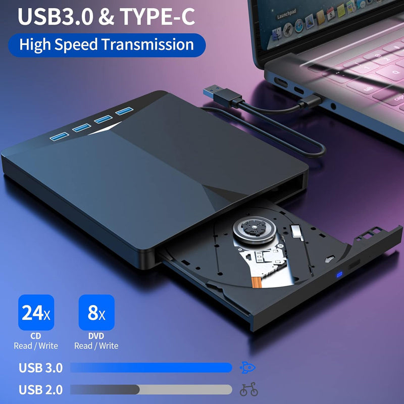 💽 7-in-1 Külső DVD Meghajtó | USB 3.0, Type-C, Kártyaolvasó - CD/DVD Írás/Olvasás, USB Hub, SD/TF Olvasó 🖥️🔌
