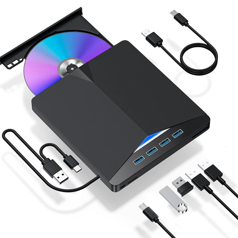 💽 7-in-1 Külső DVD Meghajtó | USB 3.0, Type-C, Kártyaolvasó - CD/DVD Írás/Olvasás, USB Hub, SD/TF Olvasó 🖥️🔌