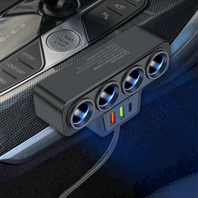 🚗 7-in-1 Gyújtószennyes Adapter | USB-C & USB-A Gyorstöltés, LED Kijelző, Qi Wireless - Tökéletes Utazáshoz, Családnak, Minden Eszköz Töltésére 🔋✨