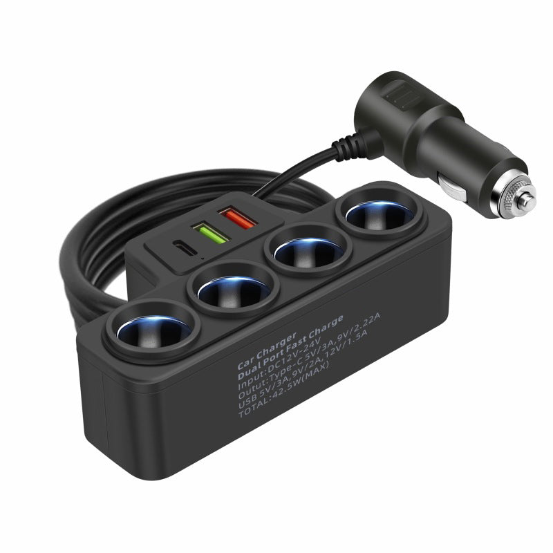 🚗 7-in-1 Gyújtószennyes Adapter | USB-C & USB-A Gyorstöltés, LED Kijelző, Qi Wireless - Tökéletes Utazáshoz, Családnak, Minden Eszköz Töltésére 🔋✨
