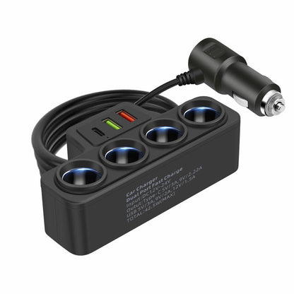 🚗 7-in-1 Gyújtószennyes Adapter | USB-C & USB-A Gyorstöltés, LED Kijelző, Qi Wireless - Tökéletes Utazáshoz, Családnak, Minden Eszköz Töltésére 🔋✨