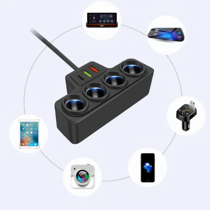 🚗 7-in-1 Gyújtószennyes Adapter | USB-C & USB-A Gyorstöltés, LED Kijelző, Qi Wireless - Tökéletes Utazáshoz, Családnak, Minden Eszköz Töltésére 🔋✨