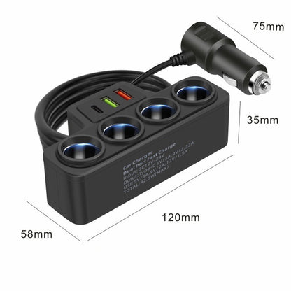 🚗 7-in-1 Gyújtószennyes Adapter | USB-C & USB-A Gyorstöltés, LED Kijelző, Qi Wireless - Tökéletes Utazáshoz, Családnak, Minden Eszköz Töltésére 🔋✨